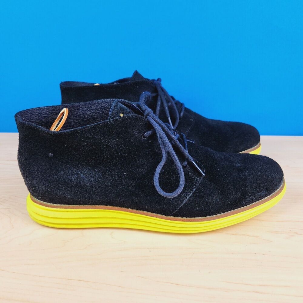 Cole Haan Lunargrand Mens Size 11 Boots Black‎ Suede Yellow Chukka Boots C11185